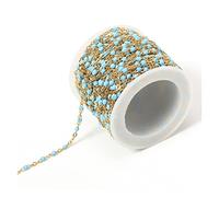 Saturey Chaîne de Bricolage 2 mètres en Acier Inoxydable à chaîne perlée Câble émail Collier de Billes de Perle DIY Bijoux Matériaux Supplies Wholesale (Color : Gold Blue)