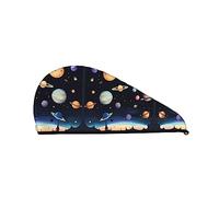 Saturn Jupiter Earth Coral Velvet Dry Hair Cap pour femme Bonnets à cheveux avec boutons pour sécher les cheveux bouclés longs et épais Anti-frisottis