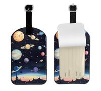Saturn Jupiter Earth Étiquette de bagage en cuir PU double face personnalisée avec protection de confidentialité