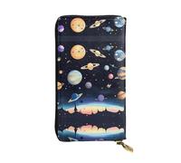 Saturn Jupiter Earth Long portefeuille en cuir, porte-cartes de crédit, porte-monnaie zippé et compartiment pour carte d'identité