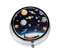 Saturn Jupiter Earth Mini pilulier ronde, légère et portable, avec 3 inserts en plastique, convient pour le transport dans les poches ou les portefeuilles.