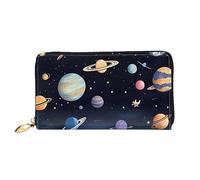Saturn Jupiter Earth Portefeuille pour femme, pochette en cuir grande capacité, pochette pour téléphone portable, porte-cartes de crédit, noir, taille unique, moderne, Noir , Taille unique, Moderne