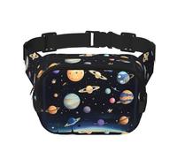 Saturn Jupiter Earth Square Sac banane double couche avec sangle réglable pour activités de plein air, noir, taille unique, Noir , Taille unique