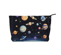 Saturn Jupiter Earth Trousse de maquillage en velours côtelé pour femme avec fermeture éclair portable pour voyage et rangement quotidien de produits cosmétiques, noir, taille unique