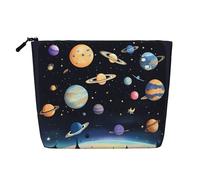 Saturn Jupiter Earth Trousse de maquillage polyvalente en faux chanvre - Organiseur de toilette de voyage, parfait pour un usage quotidien, les voyages d'affaires et plus encore., Noir , Taille unique