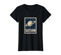 Saturn Planet Rings Space Observer Carte du Ciel T-Shirt Graphique avec Valeur, Femme, Noir, L
