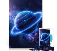 Saturne aux Anneaux Bleus Puzzle de 1000 pièces pour Adultes Jeu de logique Stimulant et apaisant Bords Nets Cadeau touchant (38x26cm)