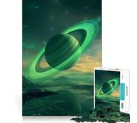 Saturne aux Anneaux Verts Puzzle de 1000 pièces pour Adolescents Jeu de logique et de Sens Simple et Amusant Bords Lisses Cadeau élégant (50x75cm)