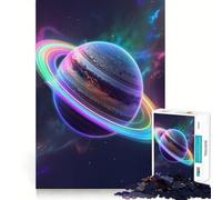 Saturne aux Couleurs de l'arc-en-Ciel Puzzle de 1000 pièces pour Adolescents Jeu de logique et de Sens Simple, Amusant, Bords Lisses Cadeau élégant (38x26cm)