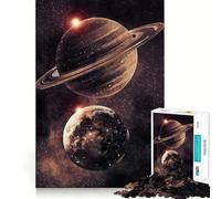Saturne et la Terre dans l'espace Puzzle de 1000 pièces pour Adolescents Jeu de réflexion Passe-Temps Calme Découpe précise Cadeau saisonnier (38x26cm)