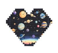 Saturne Jupiter Earth Print Building Brick Block Puzzle - Puzzle en forme de cœur en bois