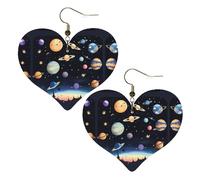 Saturne Jupiter Earth Prints Boucles d'oreilles élégantes en forme de cœur légères accessoires pour femmes parfaites pour les fêtes et la Saint-Valentin.