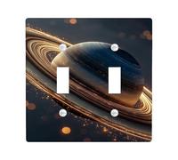 Saturne Plaque d'interrupteur double en plastique noir pour décoration de chambre à coucher, salle de bain, cuisine, entrée