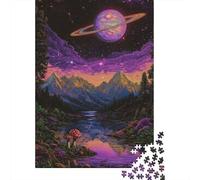 Saturne Vallée Étoilée Puzzle 1000 Pièces Papier pour Adultes Vue Nocturne Jeu de Puzzle 1000 Pièces Détente Décoration Cadeau 38x26cm/1000pcs
