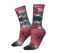 SATUSA Beaux motifs d'arbre rose 3D fantaisie chaussettes unisexe Deluxe personnalité chaussettes courtes chaussettes courtes 40-42 cm, blanc, Taille unique