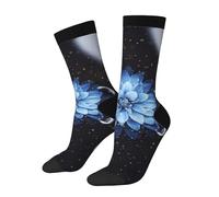 SATUSA Chaussettes courtes unisexes avec imprimé fleurs bleues 3D 40-42 cm, 3 noir, Taille unique