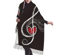 SATUSA Écharpe douce en cachemire à franges pour femme Motif symboles musicaux et automne et hiver