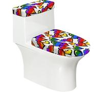 SATUSA Housse de couvercle de réservoir de toilette extensible pour salle de bain - Motif cœurs - Couleur arc-en-ciel - Convient à la plupart des toilettes rondes et allongées - Décoration d'intérieur