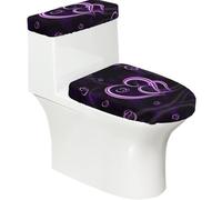 SATUSA Housse de couvercle de réservoir de toilettes extensible pour salle de bain - Motif cœurs violets - Convient à la plupart des toilettes rondes et ovales - Décoration d'intérieur