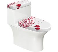 SATUSA Housse de couvercle de toilette romantique avec imprimé cœurs et feuilles d'arbre - Housse de couvercle de réservoir extensible pour salle de bain - Convient à la plupart des toilettes rondes