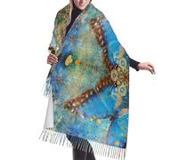 SATUSA Jolie écharpe à franges en cachemire imprimé papillon rouille douce pour femmes cape automne et hiver châle en cachemire chaud Wrap