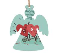 SATUSA Lot de 6 décorations de sapin de Noël en bois avec inscription « Two Hearts Fall In Love On Bicycle » - Décoration à suspendre - Cadeau souvenir - Pendentifs d'ambiance de Noël