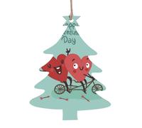 SATUSA Lot de 6 décorations de sapin de Noël en bois avec inscription « Two Hearts Fall In Love On Bicycle » - Décoration à suspendre - Cadeau souvenir - Pendentifs d'ambiance de Noël