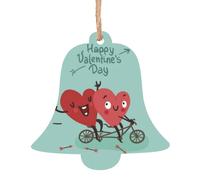 SATUSA Lot de 6 décorations de sapin de Noël en bois avec inscription « Two Hearts Fall In Love On Bicycle » - Décoration à suspendre - Cadeau souvenir - Pendentifs d'ambiance de Noël