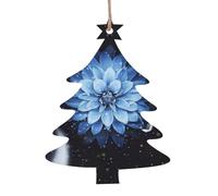 SATUSA Lot de 6 décorations de sapin de Noël personnalisées en bois avec impression de fleurs bleues