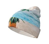 SATUSA Pineapple by The Sea Print Slouchy Beanie Hat for Women Fashion Knit Hat Warm Winter Hats Beanie Hat Black
