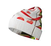 SATUSA Romance Rose Flower with Heart Petal Print Slouchy Beanie Hat for Women Fashion Knit Hat Warm Winter Hats Beanie Hat Black