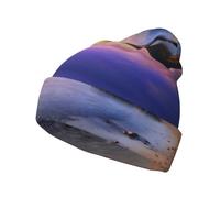 SATUSA Sun Rise On The Beach Print Slouchy Beanie Hat for Women Fashion Knit Hat Warm Winter Hats Beanie Hat Black