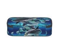 SATUSA Trousse à crayons à plusieurs couches avec impression dauphins - Polyvalente, durable et compacte en tissu Oxford