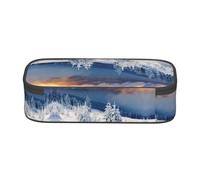 SATUSA Trousse à crayons multicouches de grande capacité avec impression coucher de soleil d'hiver - Polyvalente, durable et compacte en tissu Oxford