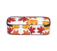 SATUSA Trousse à crayons multicouches de grande capacité avec imprimé feuilles d'automne - Sac à papeterie polyvalent, durable et compact en tissu Oxford