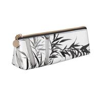SATUSA Trousse triangulaire en cuir PU avec panneaux en bois imprimé sur fond pour l'école et le maquillage, trousse à crayons pour adolescents, Image Arbre Bambou Calligraphie Chinoise, Taille