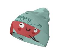 SATUSA Two Hearts Fall in Love On Bicycle Print Slouchy Beanie Hat for Women Fashion Knit Hat Warm Winter Hats Beanie Hat Black