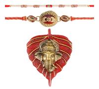 SATVIK Lot de 2 Rakhi pour frère avec motif feuille Ganesh - Comprend Roli Chawal, Ram Sita - Rakhi en coton pour Raksha Bandhan, Ganesh Rakhi, accessoires de festival indien, taille unique, Coton