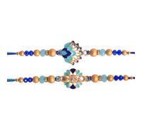 SATVIK Lot de 2 Rakhi pour frère avec plaque Roli Chawal, carte de vœux, autocollants Ram Sita | Rakhi pour homme, Bhatija, Bhaiya | Cadeau Raksha Bandhan | Fil Rakhdi traditionnel, taille unique