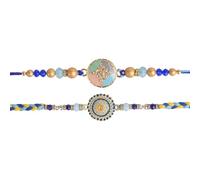 SATVIK Lot de 2 Rakhi pour frère avec plaque Roli Chawal, carte de vœux, autocollants Ram Sita | Rakhi pour homme, Bhatija, Bhaiya | Cadeau Raksha Bandhan | Fil Rakhdi traditionnel, taille unique