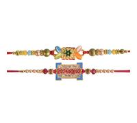 SATVIK Lot de 2 Rakhi pour frère avec plaque Roli Chawal, carte de vœux, autocollants Ram Sita | Rakhi pour homme, Bhatija, Bhaiya | Cadeau Raksha Bandhan | Fil Rakhdi traditionnel, taille unique