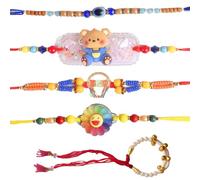 SATVIK Lot de 5 - 2 Bhaiya Rakhdi + 1 Bhabhi Lumba + 2 Rakhi pour frère | Ensemble Rakhi traditionnel fait main avec assiette Puja, Roli Chawal, carte de vœux et autocollant Sita-Ram | Raksha Bandhan
