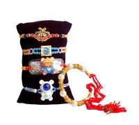 SATVIK Lot de 5 - 2 Bhaiya Rakhdi + 1 Bhabhi Lumba + 2 Rakhi pour frère | Ensemble Rakhi traditionnel fait main avec assiette Puja, Roli Chawal, carte de vœux et autocollant Sita-Ram | Raksha Bandhan