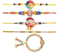 SATVIK Lot de 5 - 2 Bhaiya Rakhdi + 1 Bhabhi Lumba + 2 Rakhi pour frère | Ensemble Rakhi traditionnel fait main avec assiette Puja, Roli Chawal, carte de vœux et autocollant Sita-Ram | Raksha Bandhan