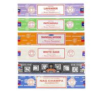 Satya Assortiment de bâtons d'encens Joss de qualité supérieure - Lavande, patchouli, bois de santal, sauge blanche, super Hit et Nag Champa avec bâton d'encens Shakti
