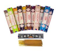 Satya Assortiment de bâtons d'encens naturels - 15 g chacun - Roulés à la main en Inde - Aromathérapie, méditation, yoga, relaxation, soulagement du stress, parfum d'intérieur