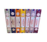 Satya Coffret cadeau d'encens de méditation - 7 parfums de qualité supérieure pour la relaxation, le yoga et l'aromathérapie - Aura spirituelle, bois de santal, vibrations positives, lavande française