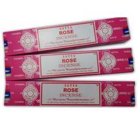 Satya Encens Aromatique Rose - Encens Naturel Aromathérapie - Bâtons d'Encens, 3 Boîtes de 15 g - Longue Durée