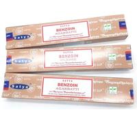 Satya Encens Naturel Benjoin - Lot de 3 Paquets de 15g (45 bâtonnets)