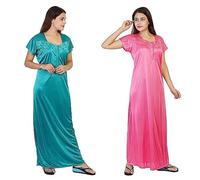 SATYA EXPORTS Chemise de nuit en satin mélangé pour femme - Longueur cheville - Tissu doux - Multicolore - Lot de 2, Rose et bleu ciel, taille unique